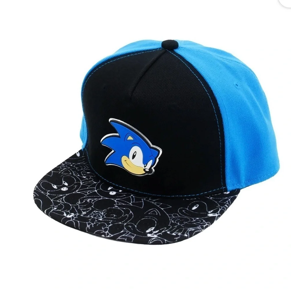 Sonic the Hedgehog Baseball Cap, Adjustable Snapback Hat with Flat Brim, Black